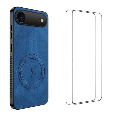 WANLONFENG Nappa Texture Magnetic Phone Case with 2pcs Screen Films, For iPhone 18 Pro, For iPhone 18 Pro Max, For iPhone 17 Pro Max, For iPhone 17 Pro, For iPhone 17, For iPhone Air, iPhone 16 Pro Max, For iPhone 16 Pro, For iPhone 16                 ...