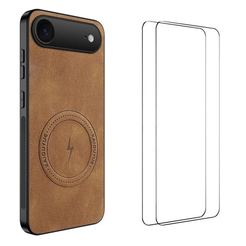 WANLONFENG Nappa Texture Magnetic Phone Case with 2pcs Screen Films, For iPhone 18 Pro, For iPhone 18 Pro Max, For iPhone 17 Pro Max, For iPhone 17 Pro, For iPhone 17, For iPhone Air, iPhone 16 Pro Max, For iPhone 16 Pro, For iPhone 16                 ...