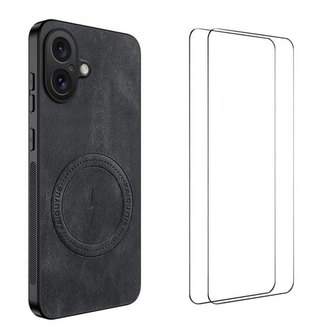 WANLONFENG Nappa Texture Magnetic Phone Case with 2pcs Screen Films, For iPhone 18 Pro, For iPhone 18 Pro Max, For iPhone 17 Pro Max, For iPhone 17 Pro, For iPhone 17, For iPhone Air, iPhone 16 Pro Max, For iPhone 16 Pro, For iPhone 16                 ...