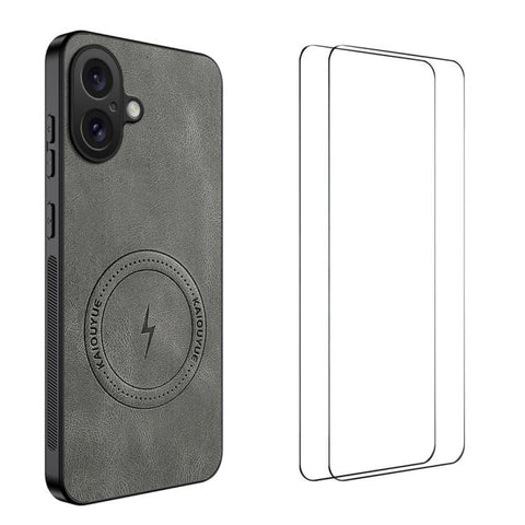 WANLONFENG Nappa Texture Magnetic Phone Case with 2pcs Screen Films, For iPhone 18 Pro, For iPhone 18 Pro Max, For iPhone 17 Pro Max, For iPhone 17 Pro, For iPhone 17, For iPhone Air, iPhone 16 Pro Max, For iPhone 16 Pro, For iPhone 16                 ...