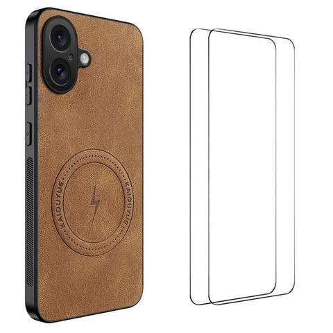 WANLONFENG Nappa Texture Magnetic Phone Case with 2pcs Screen Films, For iPhone 18 Pro, For iPhone 18 Pro Max, For iPhone 17 Pro Max, For iPhone 17 Pro, For iPhone 17, For iPhone Air, iPhone 16 Pro Max, For iPhone 16 Pro, For iPhone 16                 ...