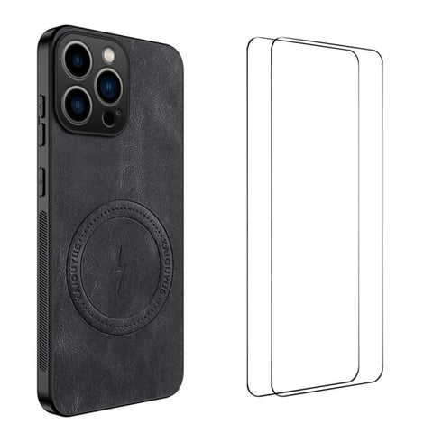 WANLONFENG Nappa Texture Magnetic Phone Case with 2pcs Screen Films, For iPhone 18 Pro, For iPhone 18 Pro Max, For iPhone 17 Pro Max, For iPhone 17 Pro, For iPhone 17, For iPhone Air, iPhone 16 Pro Max, For iPhone 16 Pro, For iPhone 16                 ...