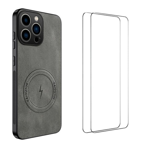 WANLONFENG Nappa Texture Magnetic Phone Case with 2pcs Screen Films, For iPhone 18 Pro, For iPhone 18 Pro Max, For iPhone 17 Pro Max, For iPhone 17 Pro, For iPhone 17, For iPhone Air, iPhone 16 Pro Max, For iPhone 16 Pro, For iPhone 16                 ...