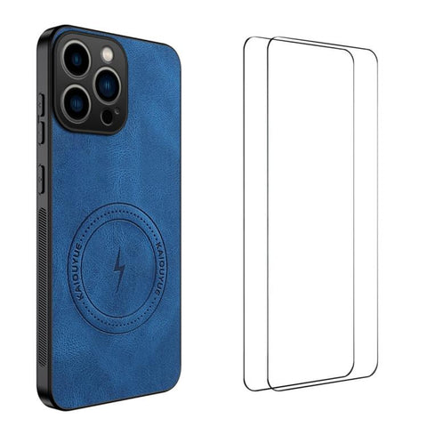 WANLONFENG Nappa Texture Magnetic Phone Case with 2pcs Screen Films, For iPhone 18 Pro, For iPhone 18 Pro Max, For iPhone 17 Pro Max, For iPhone 17 Pro, For iPhone 17, For iPhone Air, iPhone 16 Pro Max, For iPhone 16 Pro, For iPhone 16                 ...