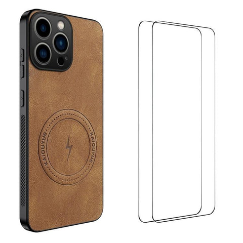 WANLONFENG Nappa Texture Magnetic Phone Case with 2pcs Screen Films, For iPhone 18 Pro, For iPhone 18 Pro Max, For iPhone 17 Pro Max, For iPhone 17 Pro, For iPhone 17, For iPhone Air, iPhone 16 Pro Max, For iPhone 16 Pro, For iPhone 16                 ...