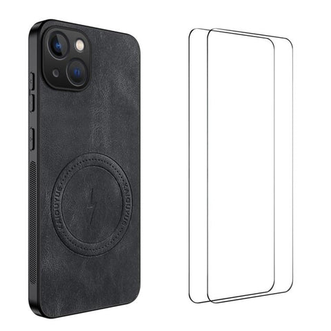 WANLONFENG Nappa Texture Magnetic Phone Case with 2pcs Screen Films, For iPhone 18 Pro, For iPhone 18 Pro Max, For iPhone 17 Pro Max, For iPhone 17 Pro, For iPhone 17, For iPhone Air, iPhone 16 Pro Max, For iPhone 16 Pro, For iPhone 16                 ...