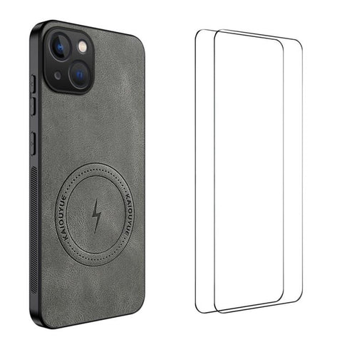 WANLONFENG Nappa Texture Magnetic Phone Case with 2pcs Screen Films, For iPhone 18 Pro, For iPhone 18 Pro Max, For iPhone 17 Pro Max, For iPhone 17 Pro, For iPhone 17, For iPhone Air, iPhone 16 Pro Max, For iPhone 16 Pro, For iPhone 16                 ...