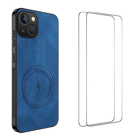 WANLONFENG Nappa Texture Magnetic Phone Case with 2pcs Screen Films, For iPhone 18 Pro, For iPhone 18 Pro Max, For iPhone 17 Pro Max, For iPhone 17 Pro, For iPhone 17, For iPhone Air, iPhone 16 Pro Max, For iPhone 16 Pro, For iPhone 16                 ...
