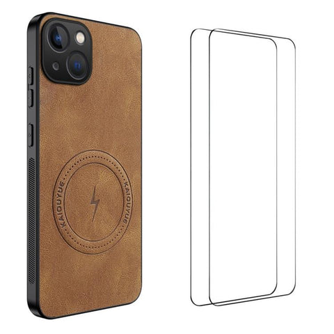 WANLONFENG Nappa Texture Magnetic Phone Case with 2pcs Screen Films, For iPhone 18 Pro, For iPhone 18 Pro Max, For iPhone 17 Pro Max, For iPhone 17 Pro, For iPhone 17, For iPhone Air, iPhone 16 Pro Max, For iPhone 16 Pro, For iPhone 16                 ...