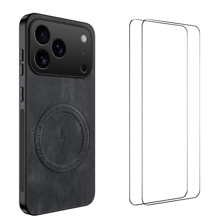 WANLONFENG Nappa Texture Magnetic Phone Case with 2pcs Screen Films, For iPhone 18 Pro, For iPhone 18 Pro Max, For iPhone 17 Pro Max, For iPhone 17 Pro, For iPhone 17, For iPhone Air, iPhone 16 Pro Max, For iPhone 16 Pro, For iPhone 16                 ...