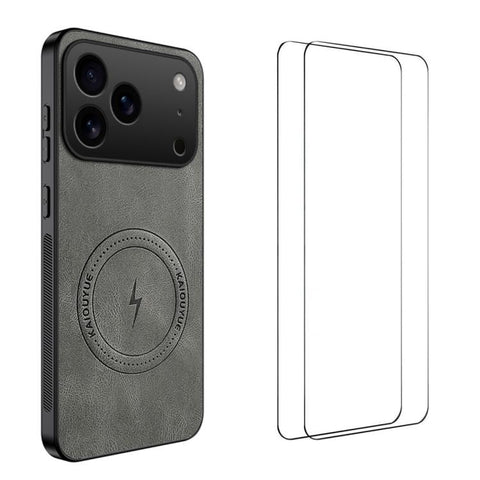 WANLONFENG Nappa Texture Magnetic Phone Case with 2pcs Screen Films, For iPhone 18 Pro, For iPhone 18 Pro Max, For iPhone 17 Pro Max, For iPhone 17 Pro, For iPhone 17, For iPhone Air, iPhone 16 Pro Max, For iPhone 16 Pro, For iPhone 16                 ...