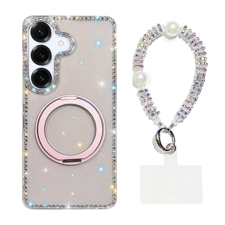 Diamond IMD 360 Rotation Magnetic Metal Holder Phone Case with Strap, For Samsung Galaxy S24 5G, For Samsung Galaxy S23 Ultra 5G