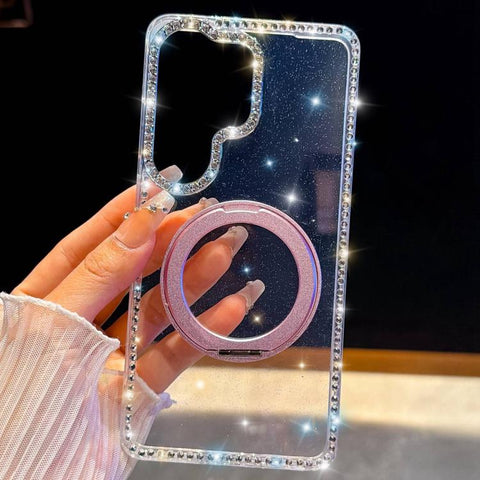 Diamond IMD 360 Rotation Magnetic Metal Holder Phone Case with Strap, For Samsung Galaxy S24 5G, For Samsung Galaxy S23 Ultra 5G
