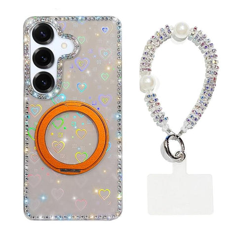 Diamond IMD 360 Rotation Magnetic Metal Holder Phone Case with Strap, For Samsung Galaxy S24 5G, For Samsung Galaxy S23 Ultra 5G