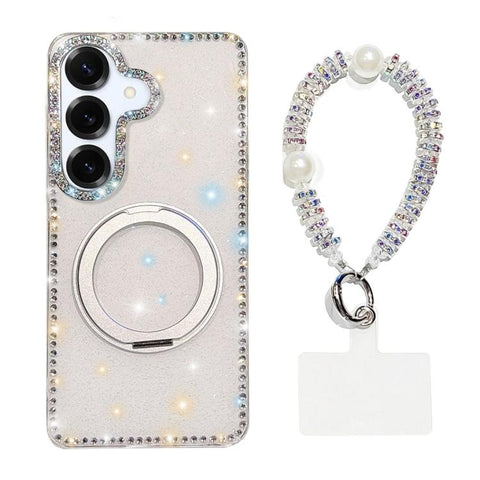Diamond IMD 360 Rotation Magnetic Metal Holder Phone Case with Strap, For Samsung Galaxy S24 5G, For Samsung Galaxy S23 Ultra 5G