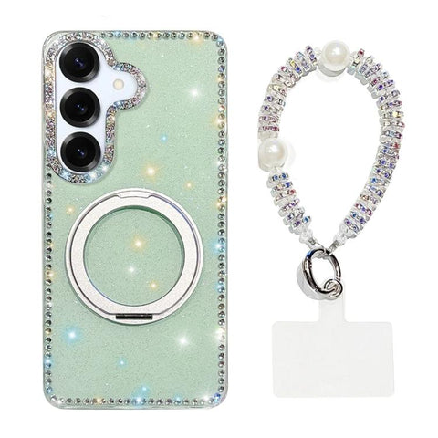 Diamond IMD 360 Rotation Magnetic Metal Holder Phone Case with Strap, For Samsung Galaxy S24 5G, For Samsung Galaxy S23 Ultra 5G
