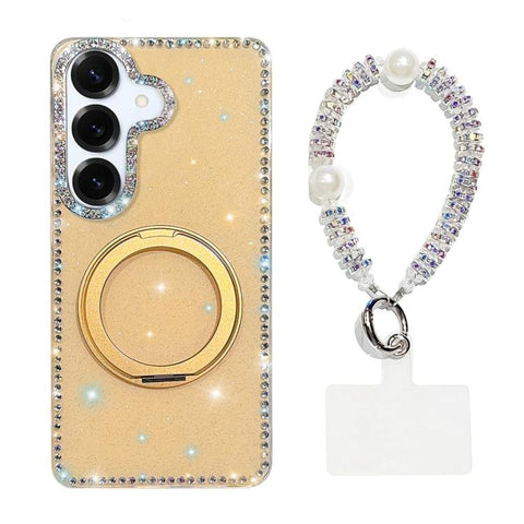 Diamond IMD 360 Rotation Magnetic Metal Holder Phone Case with Strap, For Samsung Galaxy S24 5G, For Samsung Galaxy S23 Ultra 5G