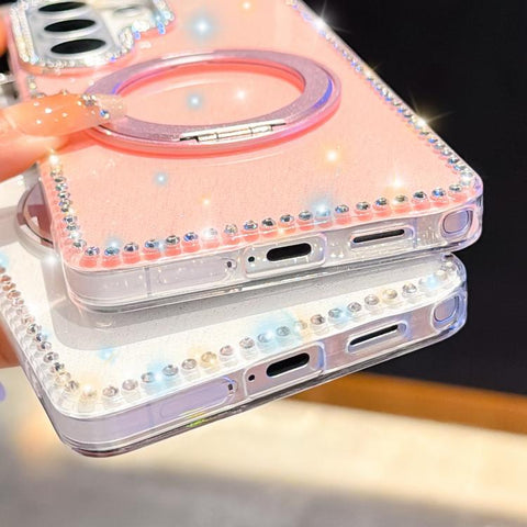 Diamond IMD 360 Rotation Magnetic Metal Holder Phone Case with Strap, For Samsung Galaxy S24 5G, For Samsung Galaxy S23 Ultra 5G