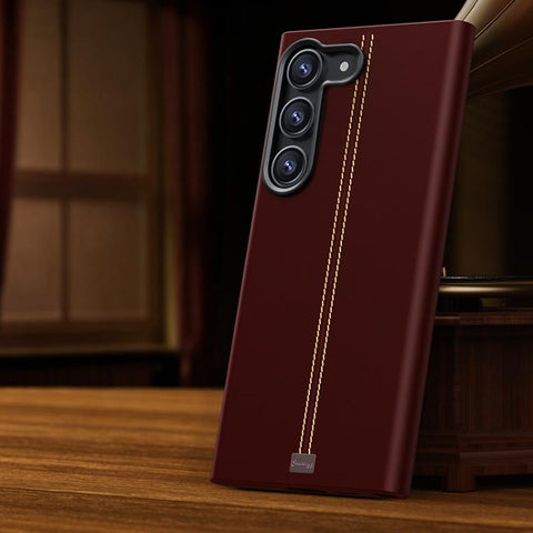 Jazz Series Retro Vegan Leather Textured Metal Frame Magnetic Phone Case, For Samsung Galaxy S23+ 5G, For Samsung Galaxy S23 5G