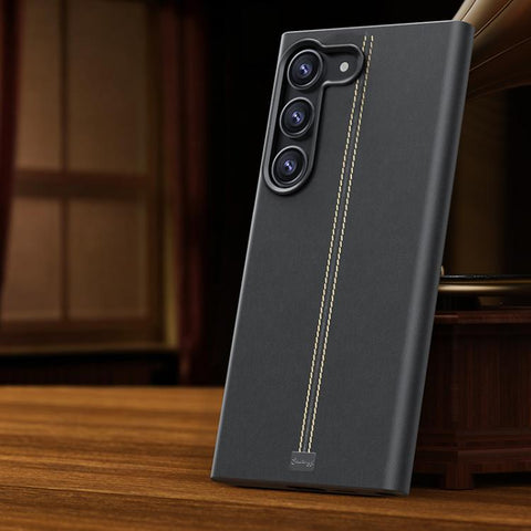 Jazz Series Retro Vegan Leather Textured Metal Frame Magnetic Phone Case, For Samsung Galaxy S23+ 5G, For Samsung Galaxy S23 5G