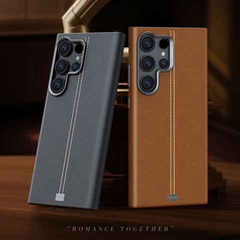Jazz Series Retro Vegan Leather Textured Metal Frame Magnetic Phone Case, For Samsung Galaxy S23+ 5G, For Samsung Galaxy S23 5G