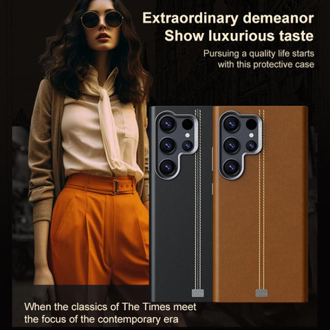 Jazz Series Retro Vegan Leather Textured Metal Frame Magnetic Phone Case, For Samsung Galaxy S23+ 5G, For Samsung Galaxy S23 5G