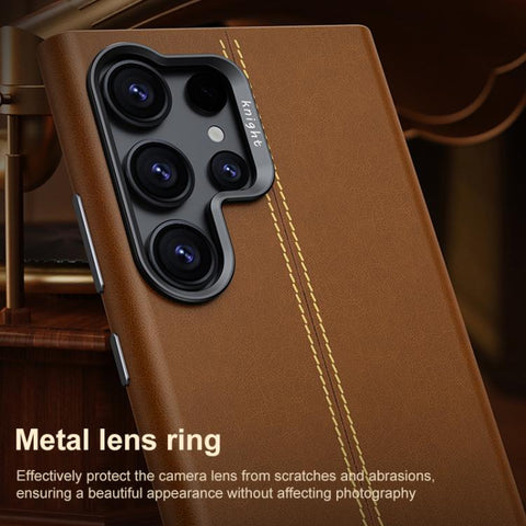 Jazz Series Retro Vegan Leather Textured Metal Frame Magnetic Phone Case, For Samsung Galaxy S23+ 5G, For Samsung Galaxy S23 5G