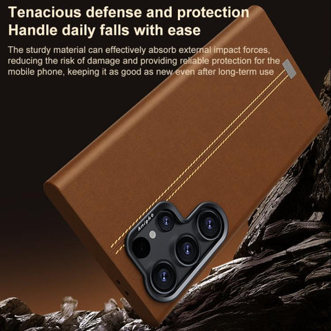 Jazz Series Retro Vegan Leather Textured Metal Frame Magnetic Phone Case, For Samsung Galaxy S23+ 5G, For Samsung Galaxy S23 5G