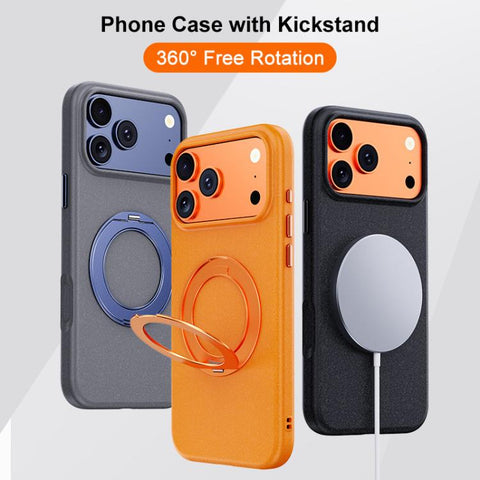 Boundless Series Rock Sand Magnetic Phone Case with 360 Degree Rotating Alloy Stand, For iPhone 18 Pro / 17 Pro, For iPhone 18 Pro Max / 17 Pro Max, For iPhone 16 Pro Max, For iPhone 16 Pro