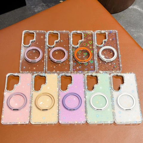 Diamond IMD 360 Rotation Magnetic Metal Holder Phone Case, For Samsung Galaxy S24 5G, For Samsung Galaxy S23 Ultra 5G