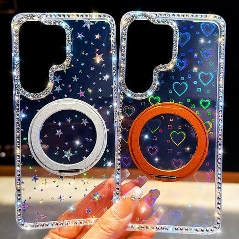 Diamond IMD 360 Rotation Magnetic Metal Holder Phone Case, For Samsung Galaxy S24 5G, For Samsung Galaxy S23 Ultra 5G