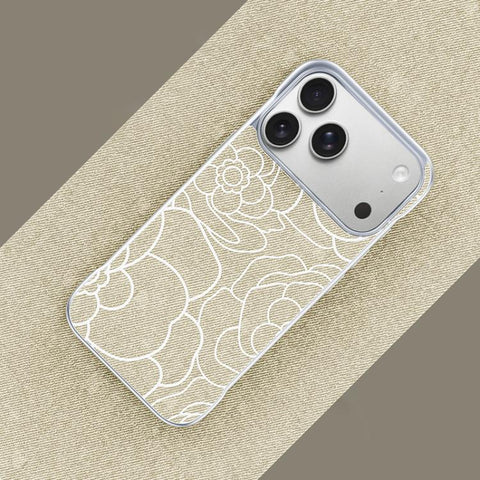 Embossed Camellia Flower Linen Fabric Magnetic Half Coverage Phone Case, For iPhone 18 Pro / 17 Pro, For iPhone 18 Pro Max / 17 Pro Max, For iPhone 17, For iPhone 16 Pro Max, For iPhone 16 Pro, For iPhone 16 Plus, For iPhone 16, For iPhone 15 Pro Max