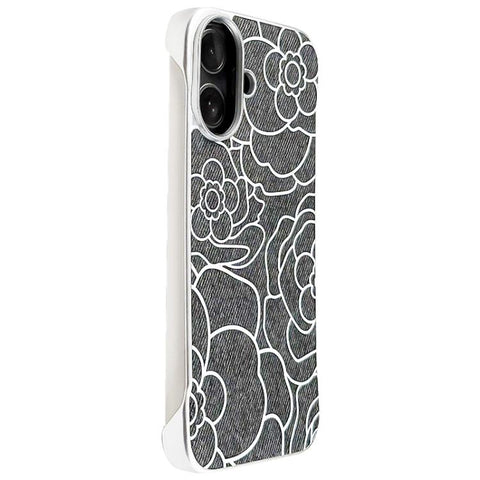 Embossed Camellia Flower Linen Fabric Magnetic Half Coverage Phone Case, For iPhone 18 Pro / 17 Pro, For iPhone 18 Pro Max / 17 Pro Max, For iPhone 17, For iPhone 16 Pro Max, For iPhone 16 Pro, For iPhone 16 Plus, For iPhone 16, For iPhone 15 Pro Max