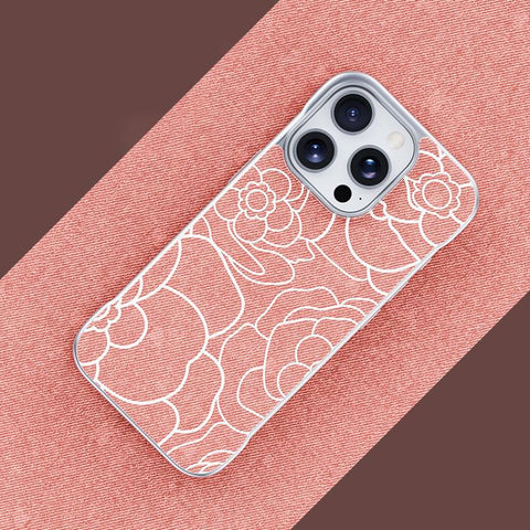 Embossed Camellia Flower Linen Fabric Magnetic Half Coverage Phone Case, For iPhone 18 Pro / 17 Pro, For iPhone 18 Pro Max / 17 Pro Max, For iPhone 17, For iPhone 16 Pro Max, For iPhone 16 Pro, For iPhone 16 Plus, For iPhone 16, For iPhone 15 Pro Max