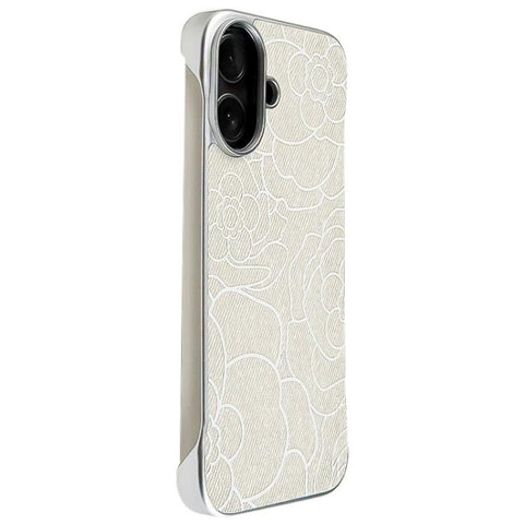 Embossed Camellia Flower Linen Fabric Magnetic Half Coverage Phone Case, For iPhone 18 Pro / 17 Pro, For iPhone 18 Pro Max / 17 Pro Max, For iPhone 17, For iPhone 16 Pro Max, For iPhone 16 Pro, For iPhone 16 Plus, For iPhone 16, For iPhone 15 Pro Max