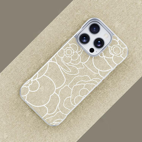 Embossed Camellia Flower Linen Fabric Magnetic Half Coverage Phone Case, For iPhone 15 Pro, For iPhone 15, For iPhone 14 / 13, For iPhone 14 Pro, For iPhone 14 Pro Max