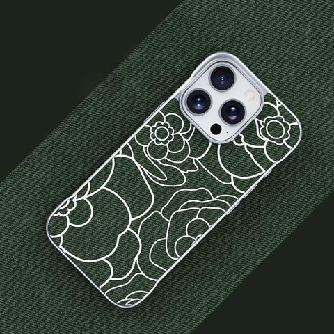 Embossed Camellia Flower Linen Fabric Magnetic Half Coverage Phone Case, For iPhone 15 Pro, For iPhone 15, For iPhone 14 / 13, For iPhone 14 Pro, For iPhone 14 Pro Max