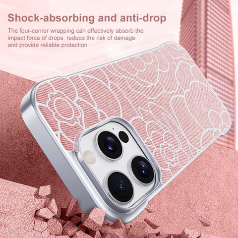 Embossed Camellia Flower Linen Fabric Magnetic Half Coverage Phone Case, For iPhone 18 Pro / 17 Pro, For iPhone 18 Pro Max / 17 Pro Max, For iPhone 17, For iPhone 16 Pro Max, For iPhone 16 Pro, For iPhone 16 Plus, For iPhone 16, For iPhone 15 Pro Max
