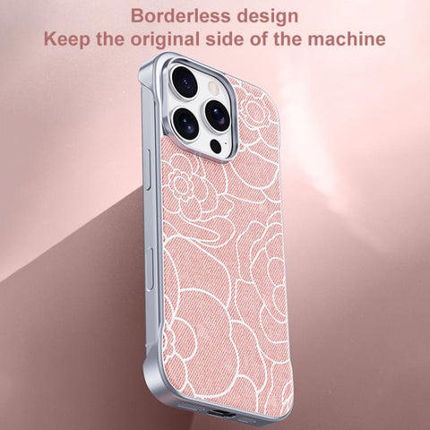 Embossed Camellia Flower Linen Fabric Magnetic Half Coverage Phone Case, For iPhone 18 Pro / 17 Pro, For iPhone 18 Pro Max / 17 Pro Max, For iPhone 17, For iPhone 16 Pro Max, For iPhone 16 Pro, For iPhone 16 Plus, For iPhone 16, For iPhone 15 Pro Max