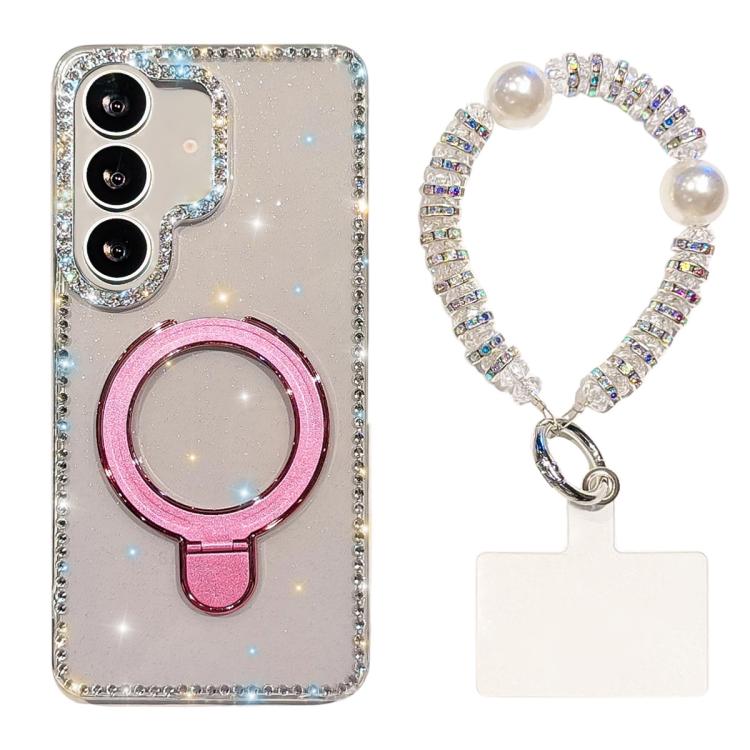 Double-Sided IMD Rhinestone Magnetic Holder Shockproof Phone Case With Bracelet, For Samsung Galaxy S24 5G, For Samsung Galaxy S23 Ultra 5G