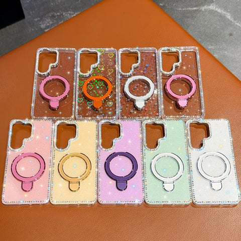 Double-Sided IMD Rhinestone Magnetic Holder Shockproof Phone Case With Bracelet, For Samsung Galaxy S24 5G, For Samsung Galaxy S23 Ultra 5G