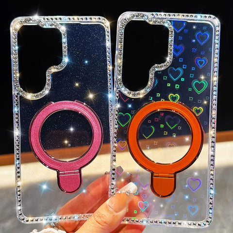 Double-Sided IMD Rhinestone Magnetic Holder Shockproof Phone Case With Bracelet, For Samsung Galaxy S24 5G, For Samsung Galaxy S23 Ultra 5G