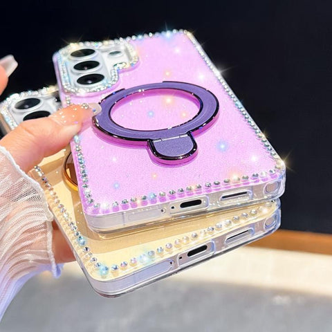 Double-Sided IMD Rhinestone Magnetic Holder Shockproof Phone Case With Bracelet, For Samsung Galaxy S24 5G, For Samsung Galaxy S23 Ultra 5G