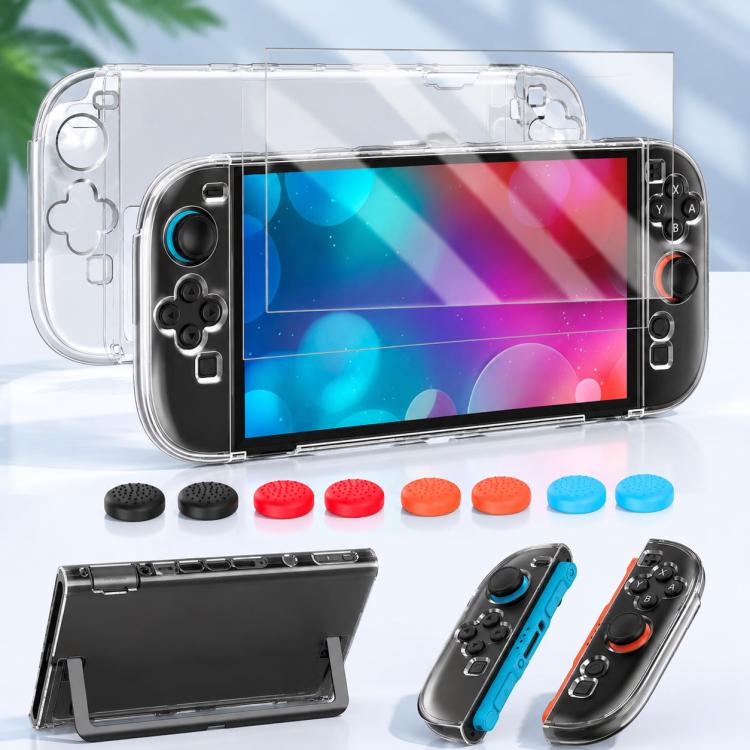 XDcase Separable PC Crystal Case & Tempered Glass Film & Joystick Caps Set, For Nintendo Switch 2, For Nintendo Switch OLED, For Nintendo Switch