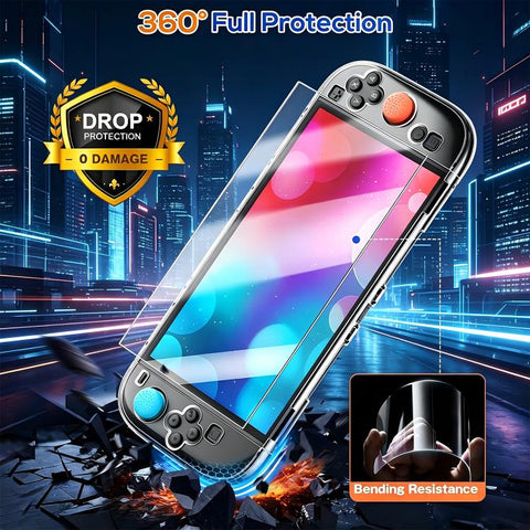 XDcase Separable PC Crystal Case & Tempered Glass Film & Joystick Caps Set, For Nintendo Switch 2, For Nintendo Switch OLED, For Nintendo Switch