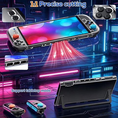 XDcase Separable PC Crystal Case & Tempered Glass Film & Joystick Caps Set, For Nintendo Switch 2, For Nintendo Switch OLED, For Nintendo Switch