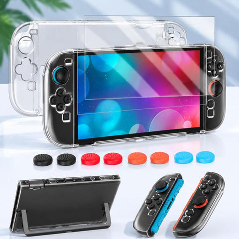 XDcase Separable PC Crystal Case & Tempered Glass Film & Joystick Caps Set, For Nintendo Switch 2, For Nintendo Switch OLED, For Nintendo Switch