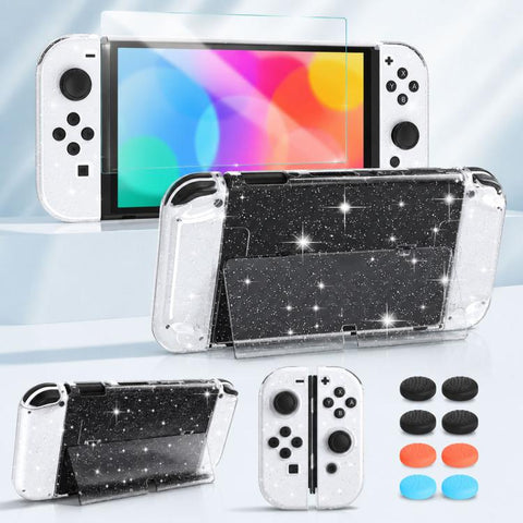 XDcase Separable PC Crystal Case & Tempered Glass Film & Joystick Caps Set, For Nintendo Switch 2, For Nintendo Switch OLED, For Nintendo Switch