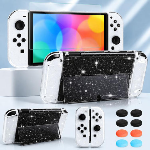 XDcase Separable PC Crystal Case & Tempered Glass Film & Joystick Caps Set, For Nintendo Switch 2, For Nintendo Switch OLED, For Nintendo Switch
