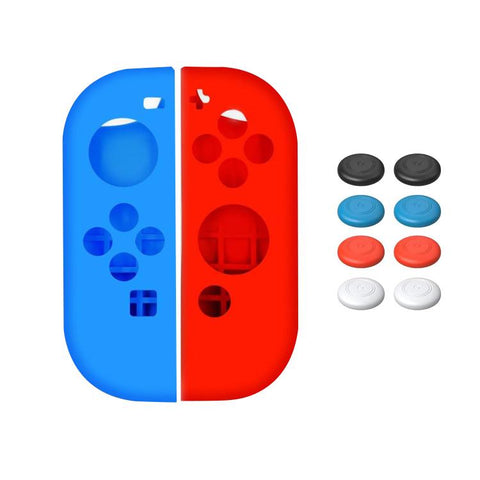 XDcase 1 Pair Soft Silicone Protective Case & Joystick Caps Set, For Nintendo Switch / Switch OLED Joy-Con